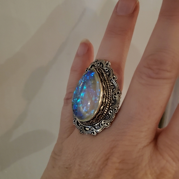 New Oversized Dichroic Glass 925 Silver Statement Ring. - Picture 5 of 9